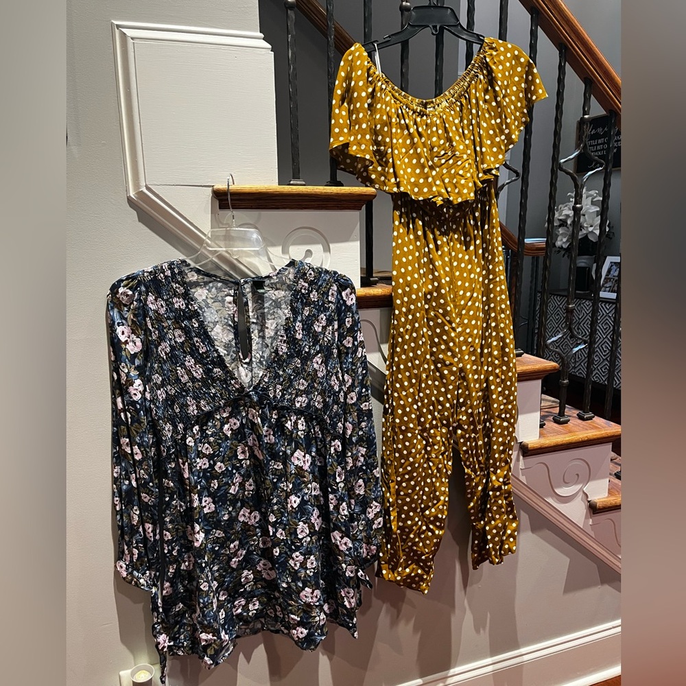 Floral Dress and Polka Dot Jumpsuit Set